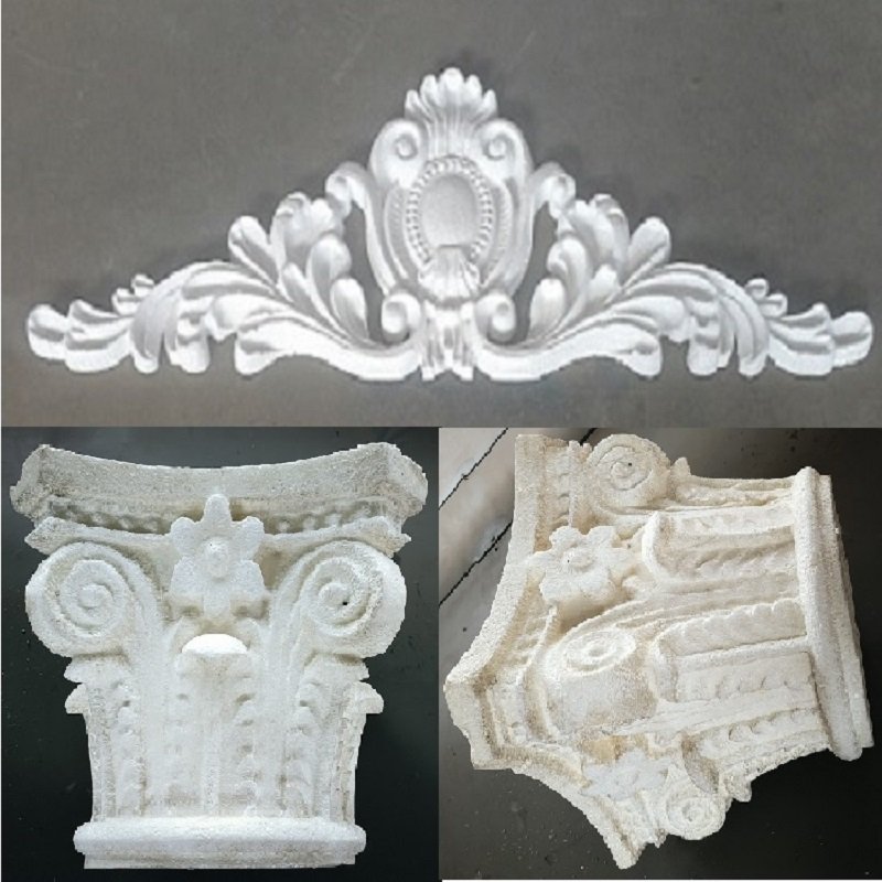 EPS foam roman column capital sample carved by CNC EPS foam milling machine, delicate patterns for building facade decoration